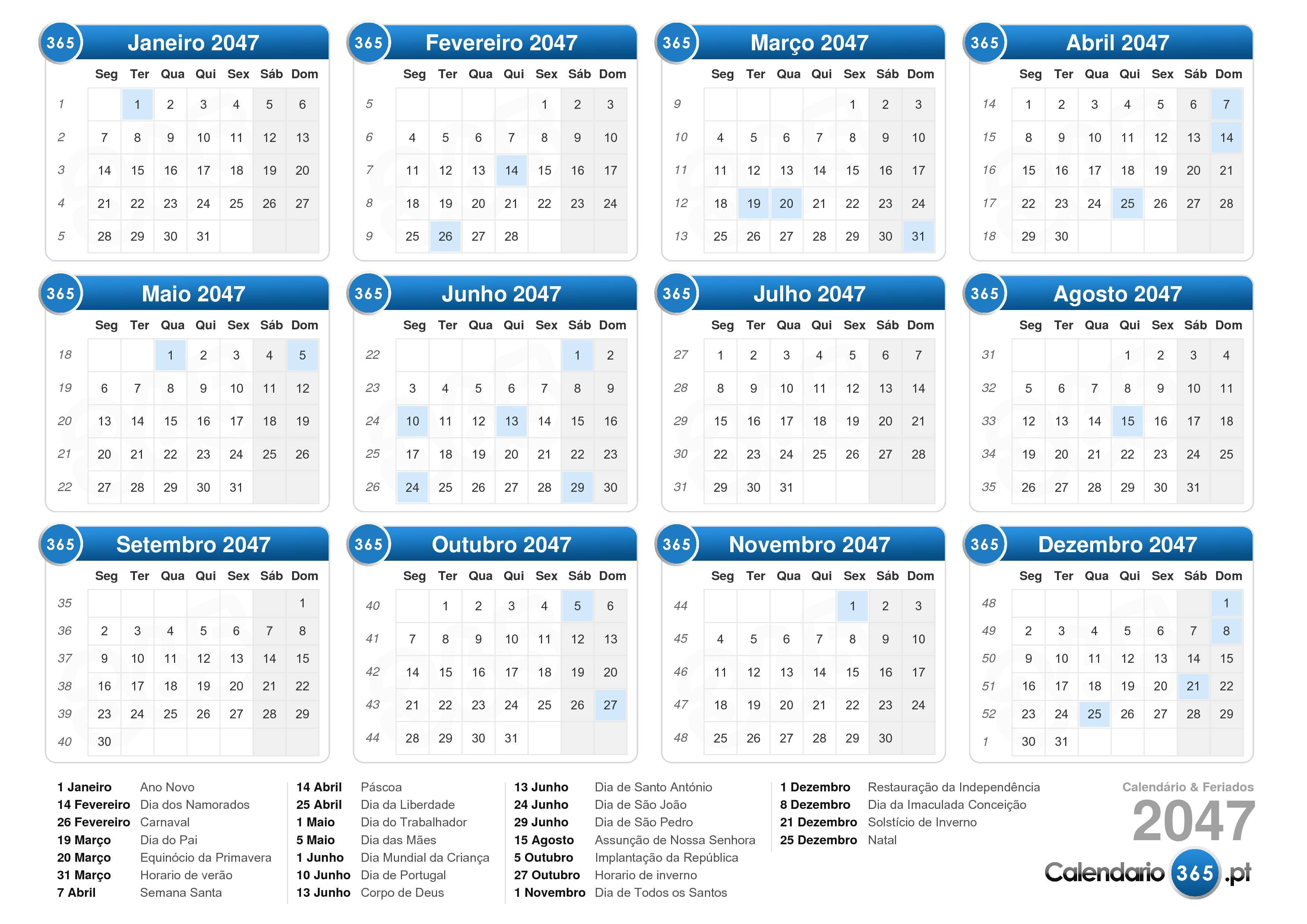 Calendario 2047 para imprimir: planifica tu año de forma eficiente Calendario 2047 para imprimir: planifica tu año de forma eficiente