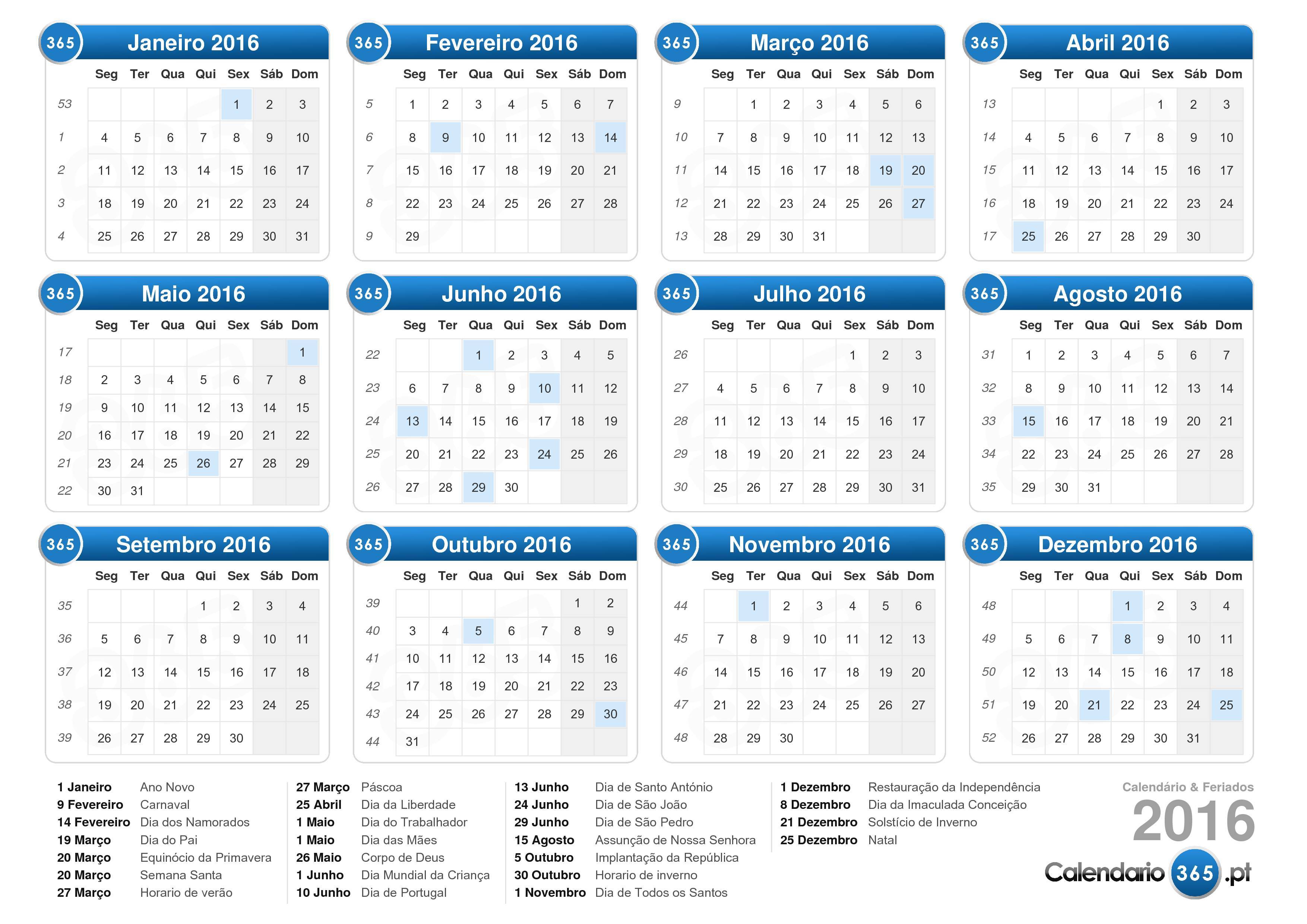 Calendário 2016 