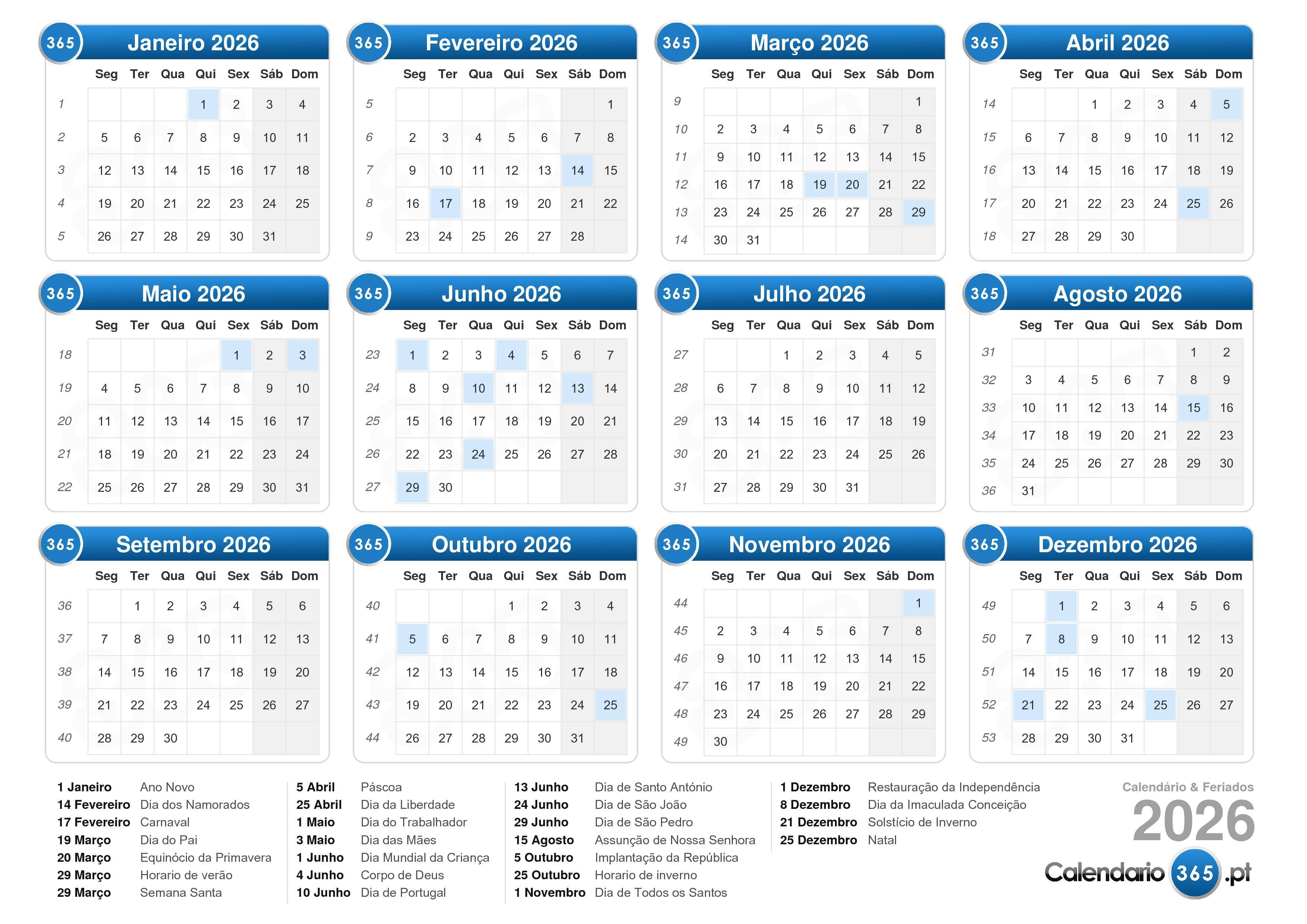 Calendário 2026