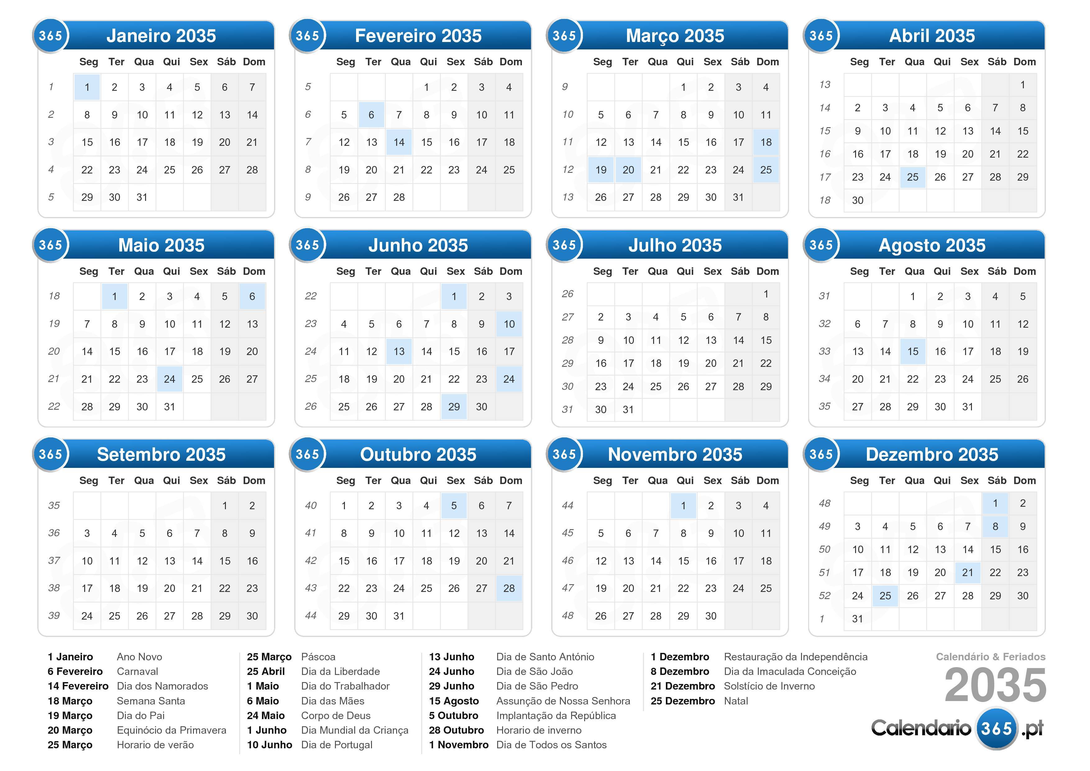 Calendário 2035