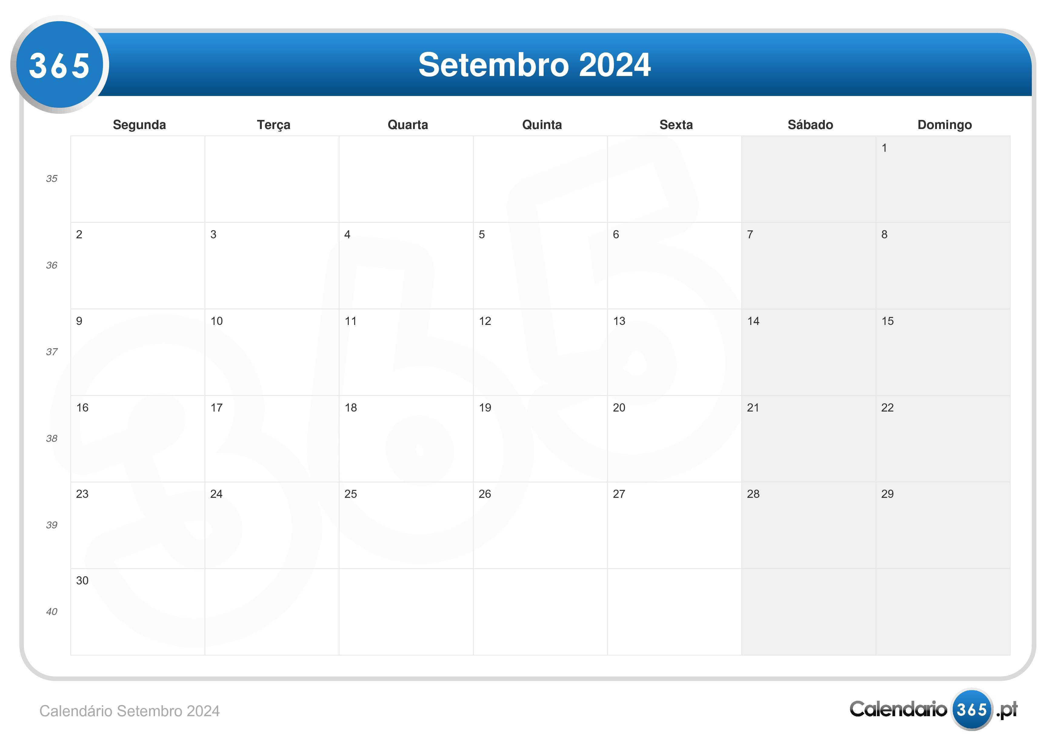Calendário Setembro 2024